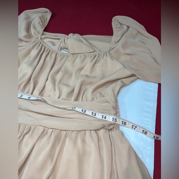 Exlura beige tan nude DRESS square Stretch Neck Long Ruffle sleeve Flowy Ties 2X - Picture 6 of 14